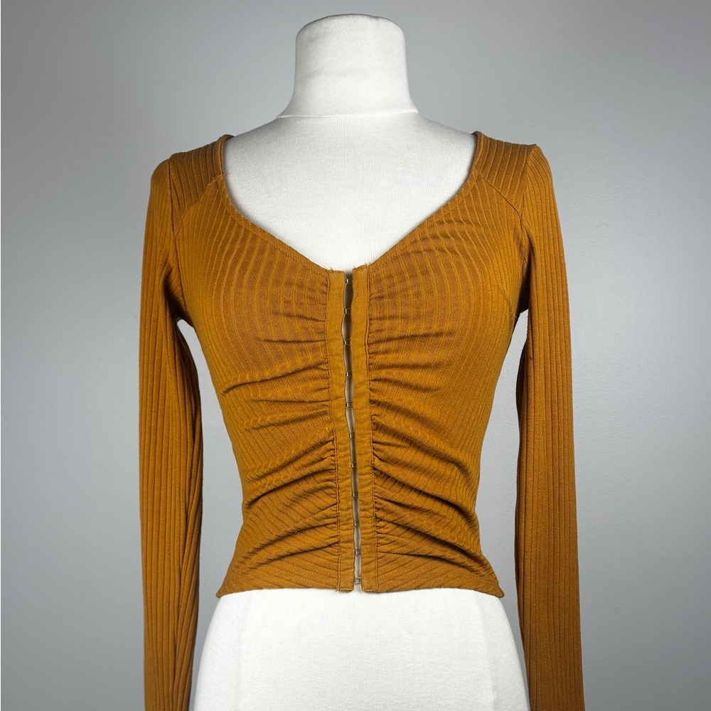 Corset Style Long Sleeve Ribbed Tee